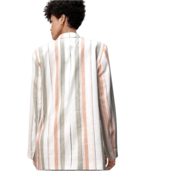 ZARA Striped Lapel Collar Oversized One Button Jacket Blazer Size Medium - Picture 4 of 12